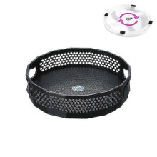 (22.5x6.5cm, Black) Kitchen Storage Rack 360 Degree Rotatable Tray Rack Plastic Seasoning Pot Tray A