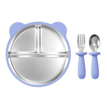 Detachable, compartmentalized baby food serving dish with suction cup, drop-proof silicone 304 stainless steel, children's plate with fork a
