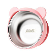 Baby strong suction cup feeding bowl, 304 stainless steel inner liner + silicone outer shell, double-layer anti-scalding, child self-feeding