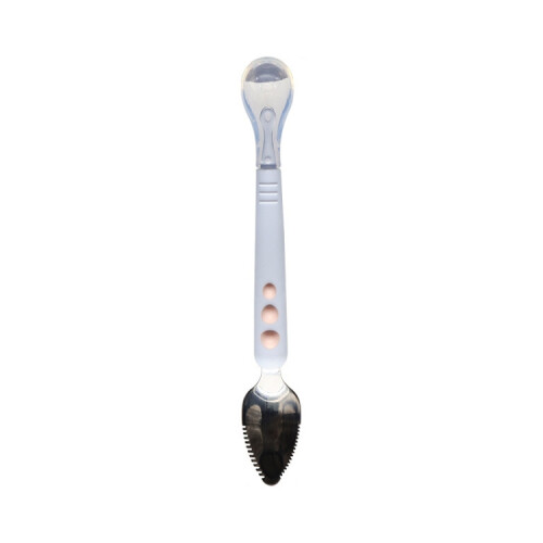 Multifunctional double-headed baby feeding spoon, baby tableware, fruit scraper (304 blue)