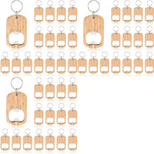 48Pcs Wooden Keychain Bottle Opener Blanks Wood Engraving Bulk Key Chain Unfinished Key Tag for Party Favors DIY Gift