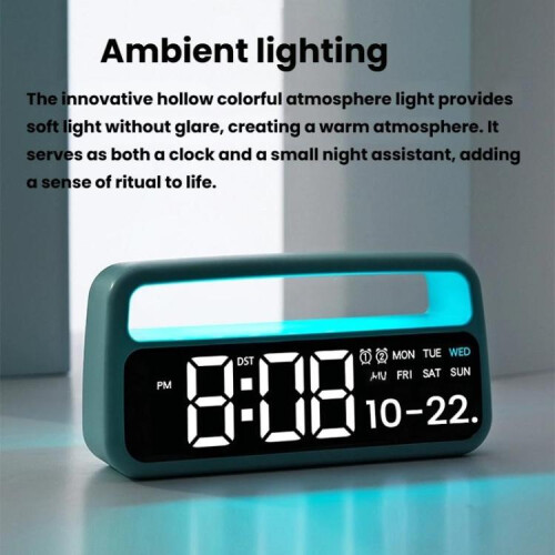 LED Ambient Light Bedside Alarm Clock Home Decor Multi-Function Clock With White Light(Green) 2