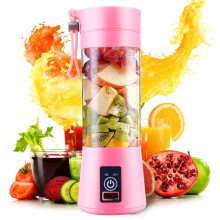 Blender Juicing Cup, USB Rechargeable Electric Automatic Vegetable, Fruit, Citrus, and Orange Juice Blender Cup (380ML, 4 Blades, Pink)