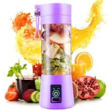 USB Rechargeable Electric Automatic Blender Juicer Cup for Vegetables, Fruits, Citrus, and Oranges (380ml, 4 Blades, Purple)