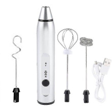 1set Portable Usb Rechargeable 3-speed Milk Frother for Coffee, Milk, Eggs And Beverages (silver) cy