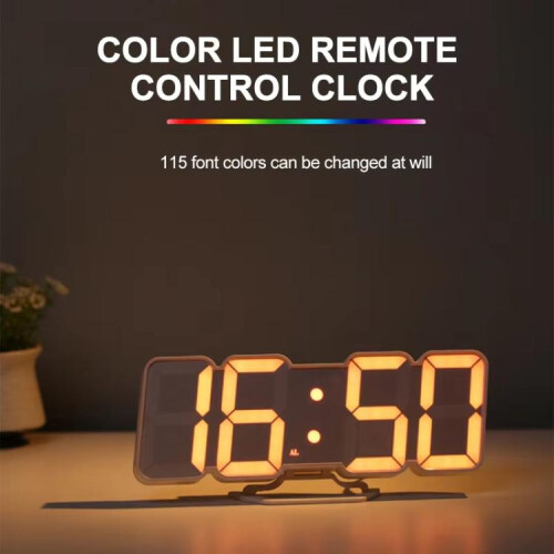 RGB Color Changing 3D Digital Clock With Voice Control, Adjustable Brightness, Temperature Display & Remote, Spec: Ordinary White 2