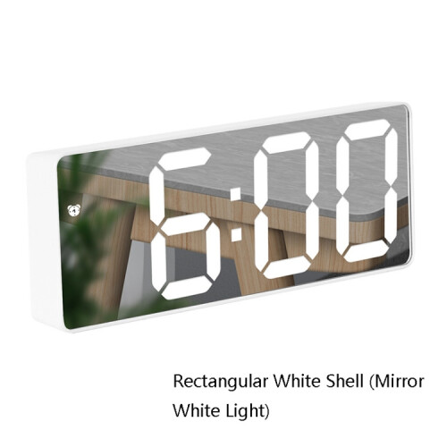 Mirror Bedside Alarm Clock Battery Plug-In Dual-Purpose LED Clock, Colour: Rectangular White Shell (Mirror White Light) 1
