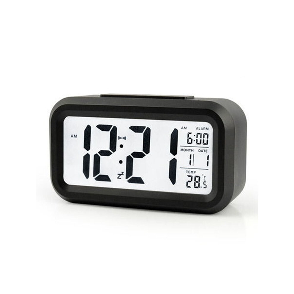 Temperature-Controlled Lazy Person's Alarm Clock, Silent Backlit Digital Clock (Black) Black