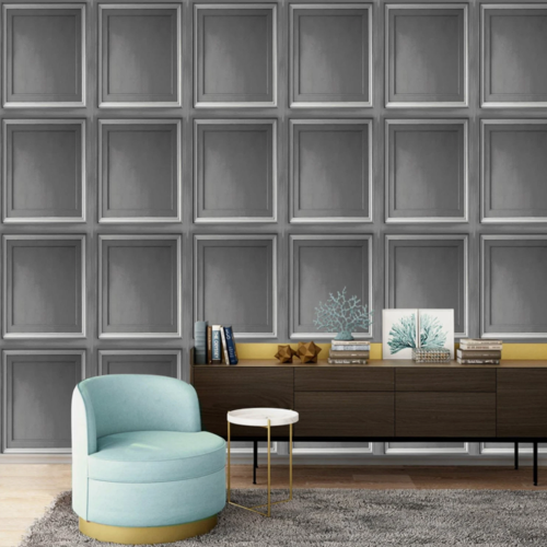 Grandeco Grey Panel Effect Wallpaper Silver Textured Realistic 3D Wood Panelling Vinyl
