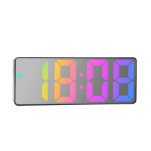 Colorful LED Electronic Clock Bedside Alarm Clock with Large Screen (0725 Black Case Mirror D Model)