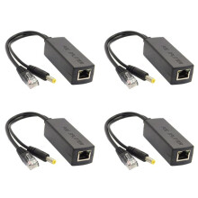 4X Gigabit PoE Splitter 10/100Mbps POE Splitter Output 12V Power over Ethernet IEEE 802.3af Black