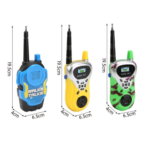 A pair of smart wireless intercom radios, a remote interactive children's toy (blue). 2