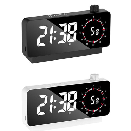 Multifunctional LED Screen Mirror Rechargeable Alarm Clock Reminder Visual Timer (Black) 1