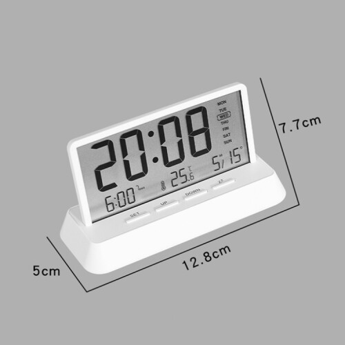 Multifunctional temperature/date display electronic alarm clock (white, opaque) 2