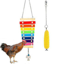 2 pieces/set of chicken, hanging wooden rhinoceros wood pecking toy, vegetable skewers, fruit rack, hen vegetable hanging feeder with 8 metal keys, Ya