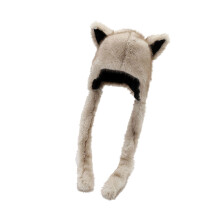 Fashionable Winter Hat with Foxes Ears Providing Warmth-Beige