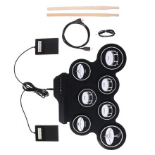 Foldable Electronic Drum Set USB Powered ABS Texture for-Black