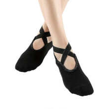 2 Pairs Yoga Socks for Women Non-Slip Grips Straps Bandage Cotton Sock Ideal for Pilates Pure Barre Ballet Dance(Black)