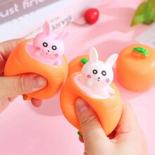 (2PCS White Pink) Squeeze Toys Carrot Rabbit Fidget Toys Pop Up Squishy Rabbit in Carrot Stress Relief for Kids Adult Novelty Toy Easter Gift