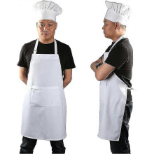 Chef Apron Set, Chef Hat And Kitchen Apron, Adult Adjustable White Apron for Bakers