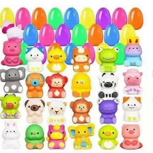 24 Pack Mochi Squishy Toys with Easter Eggs - Easter Basket Stuffers for Kids Toddlers, Slow Rising Sensory Fidget Toys Set, Cute Animal Fruit Shapes