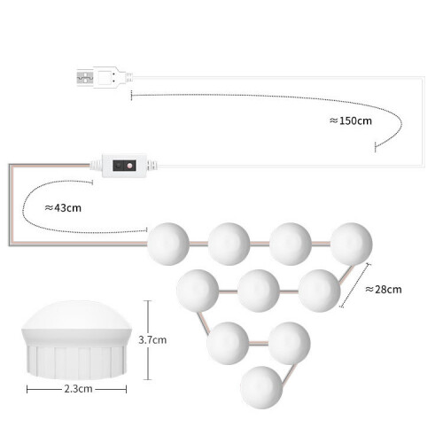 LEDs Cosmetic Room Bathroom Mirror Front Light USB Three-Color Dimming Light 2