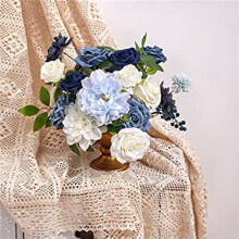 2X Fiori Artificiali Finti Fiori di Peonia Blu Polveroso Combinati per Bouquet da Sposa DIY Centrotavola Decorazioni per la Casa