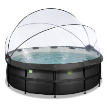 EXIT Black Leather Pool 14ft x 48in with Sand Filter Pump and Dome – Black