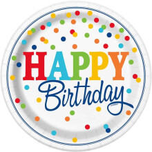 Rainbow Polka Dot Happy Birthday Paper Plates - 21.9cm (Pack of 8)
