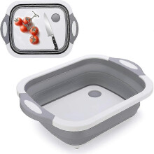 3-in-1 Chopping Board, Foldable Washing-up Bowl, Foldable Storage Basket, Portable Camping Basket, Kitchen Board, Draining Bowl, Multi-function Sink I