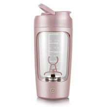 (Without Powder Box, Pink) Electric Protein Shaker Bottle, Fully Automatic Mixing Cup Portable for Protein Powder