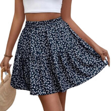 Women's Printed Ruffled Elastic HighTie-Belt -Royal Blue L