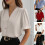 Comfortable Women's V Neck Button Down Short Sleeve-Burgundy M 3