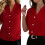 Comfortable Women's V Neck Button Down Short Sleeve-Burgundy M 4