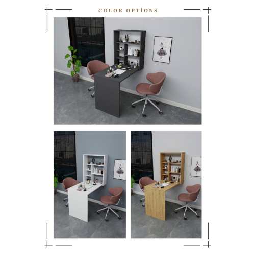 (Anthracite) Sedir Foldable Desk with Shelves 2