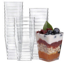 50pcs Dessert Cups with Lids And Spoons Square Dessert Cups Set Reusable Plastic Dessert Cups