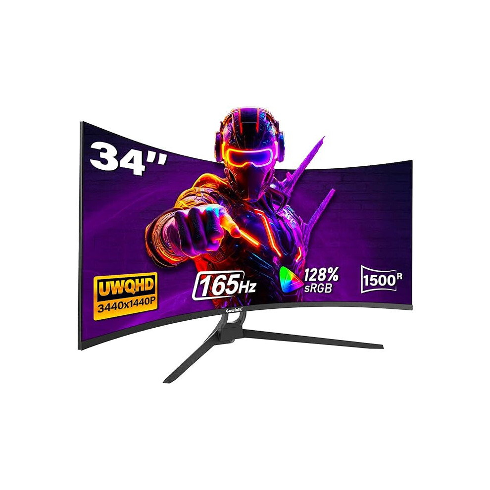 Gawfolk 34 Inch Ultrawide Curved Gaming Monitor, 1500R Pc Screen 165Hz Wqhd 3440X1440p 21:9 Monitor, Curved Computer Display With Freesync 6923453789015