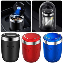 (Blue, Only Ashtray) Portable Smokeless Stainless Steel Car Ashtray with Lid & LED Blue Light, Fits Most Car Cup Holders