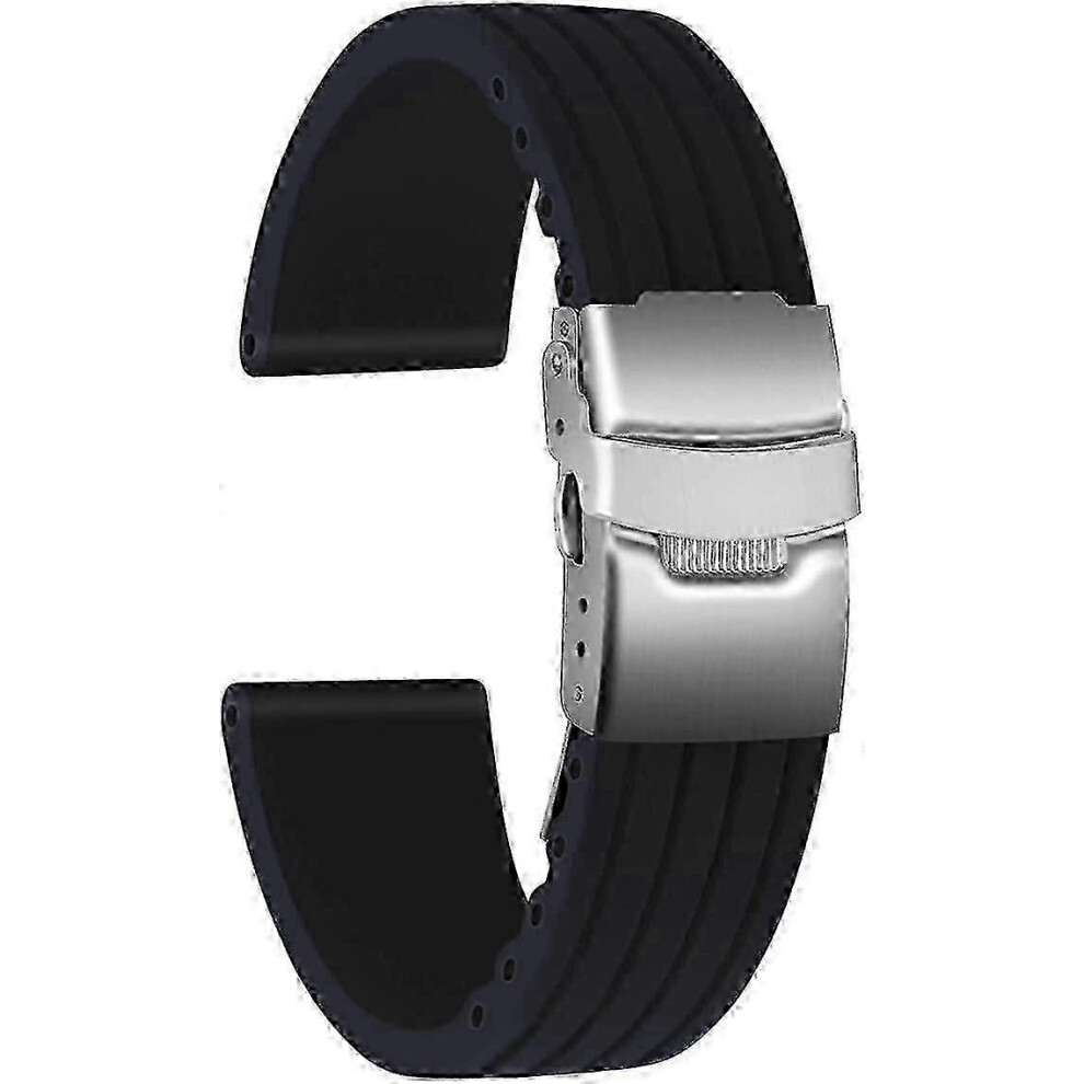 (, 24Mm) Rubber Watch Band F74 Unisex With Stainless Steel Folding Clasp Black 7624176673382