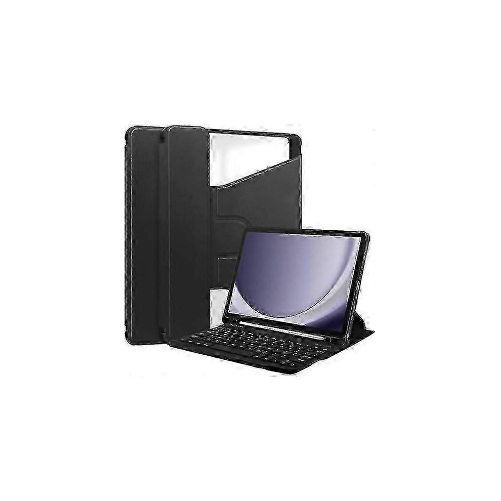 (Black) Samsung Galaxy Tab A9+ Smart Leather Case 360 Rotation With Keyboard Black 7624176673153
