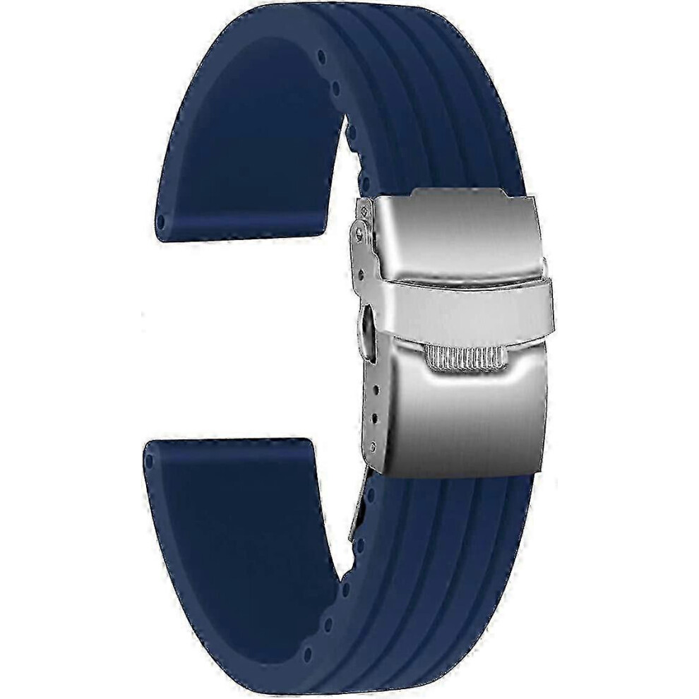 (, 18Mm) Rubber Watch Band F74 Unisex With Stainless Steel Folding Clasp Blue 7624176673412
