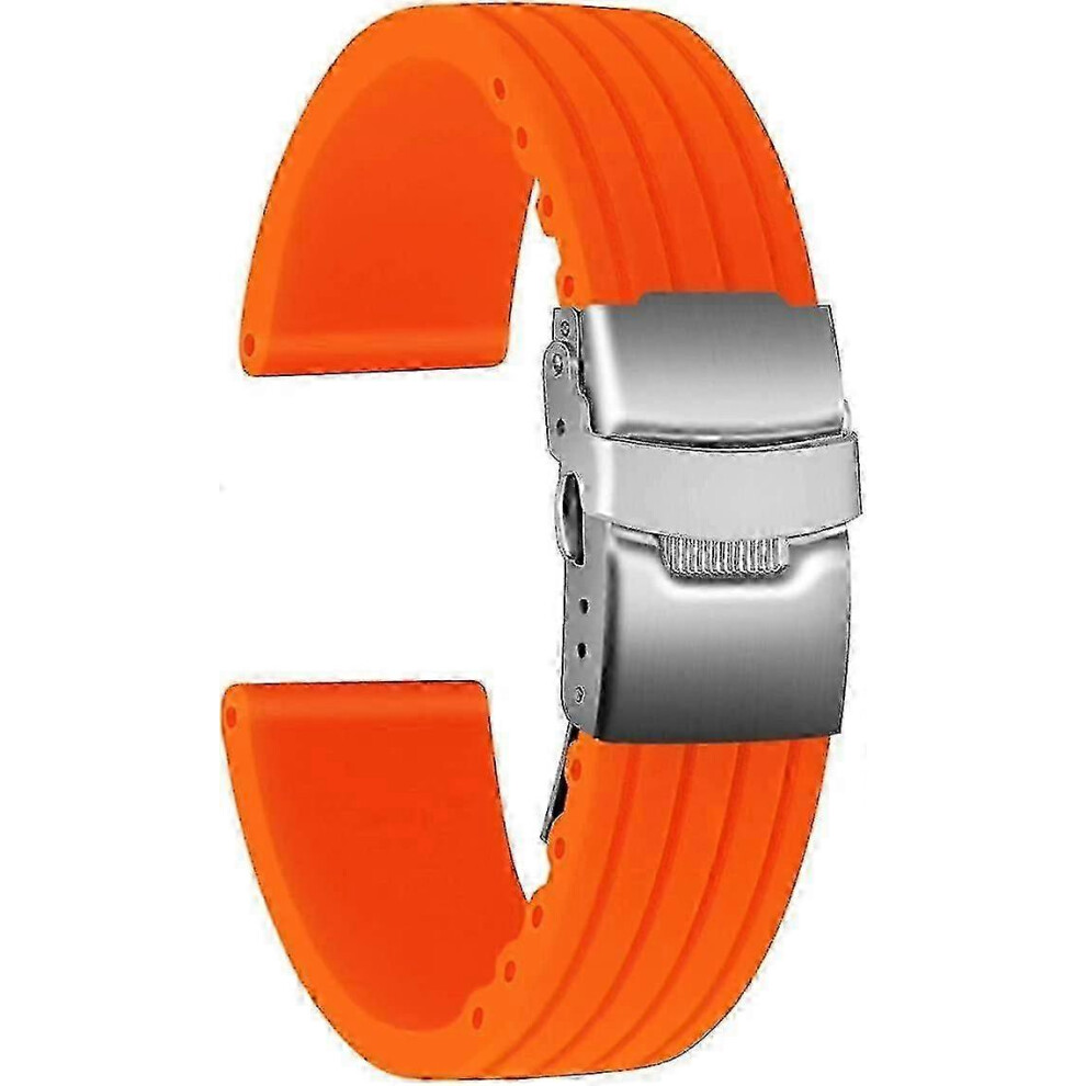 (, 18Mm) Rubber Watch Band F74 Unisex With Stainless Steel Folding Clasp Orange 7624176673450