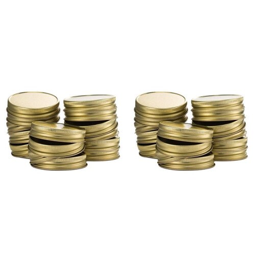 48 Packs Jar Lids Regular Mouth Leak Proof Secure Storage Solid Caps (Gold)