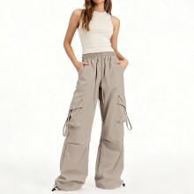 Women High Waisted Cargo Pants Casual Wide Leg-Khaki XL
