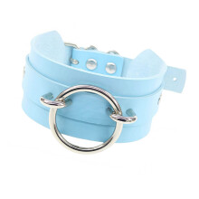 Adjustable PU Leather O Rings Neck Collar Comfortable-Sky Blue
