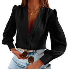 Women's Business Casual Top, Summer Long-Sleeved-Black L