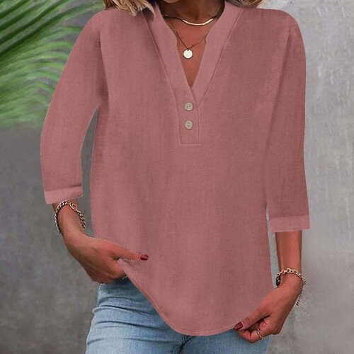 Women's cotton and linen shirt, solid color,-Black M 1