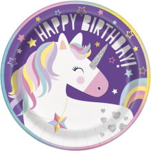 Unicorn Happy Birthday Round 9" Dinner Plates - 21.9cm (Pack of 8)