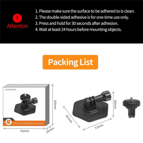 Base Mount for ACTION 4/ GO3 Flexible Adhesive Base for  Curved Helmet Mounts 2