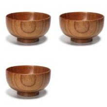 3X Chinese Wooden Bowl with Whole Wood & Jujube.Instant Noodles Bowl Soup Bowl Heat-Insulating Fall-Resistant Bowl 10cm